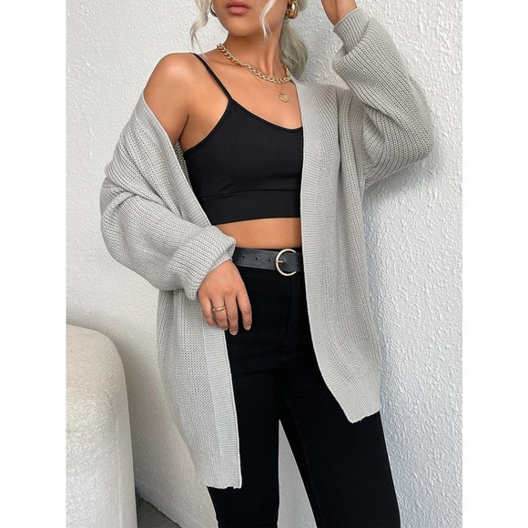 Minimalist knit Drop Shoulder Duster Cardigan sweater gray - Picture 1 of 5